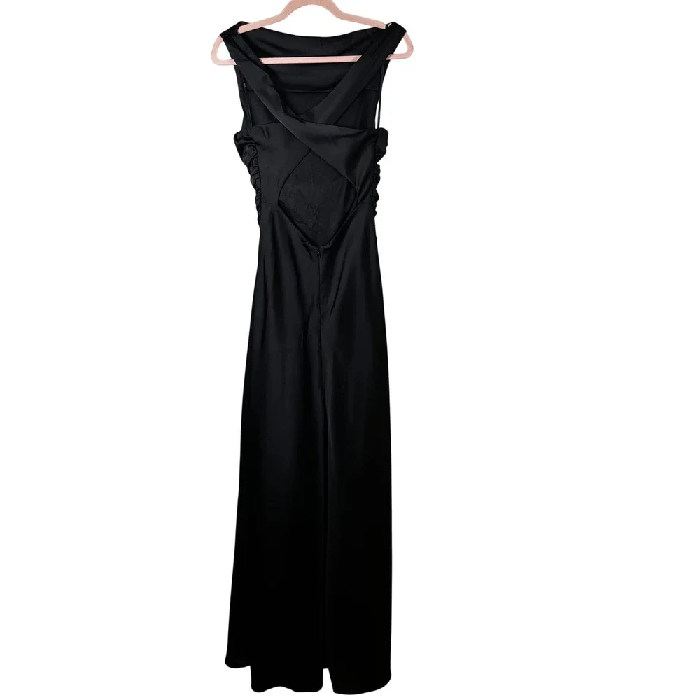 Lulus Black Elegant Cowl Neck Maxi Dress Gown M Cut Out Back Formal Prom Glam - Picture 3 of 11
